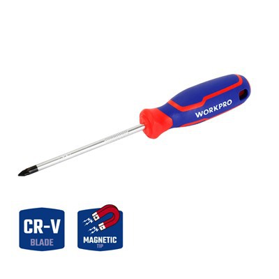 WORKPRO CR-V-POZI ОТВЕРТКА С ТРЕХ-ЦВЕТНОЙ РУЧКОЙ, PZ0X75MM